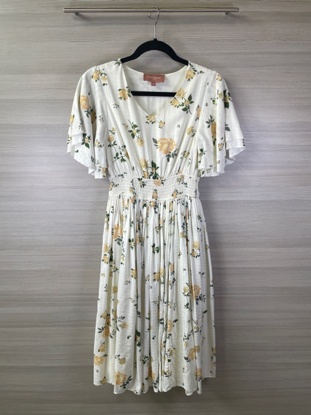 JessaKae Allora Garden Dweller Floral Midi Dress Cream Yellow XS Wedding Guest